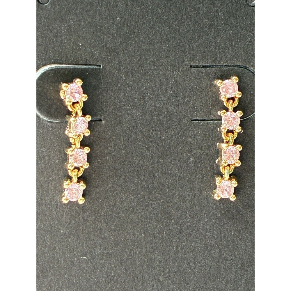Gold Tone Dangle Earrings Gold Pink Stones Brass Nickel Free Fashion